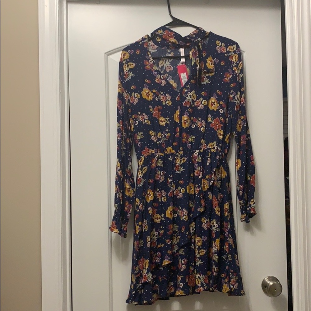 Xhilaration Navy Blue Floral Dress Long Sleeve